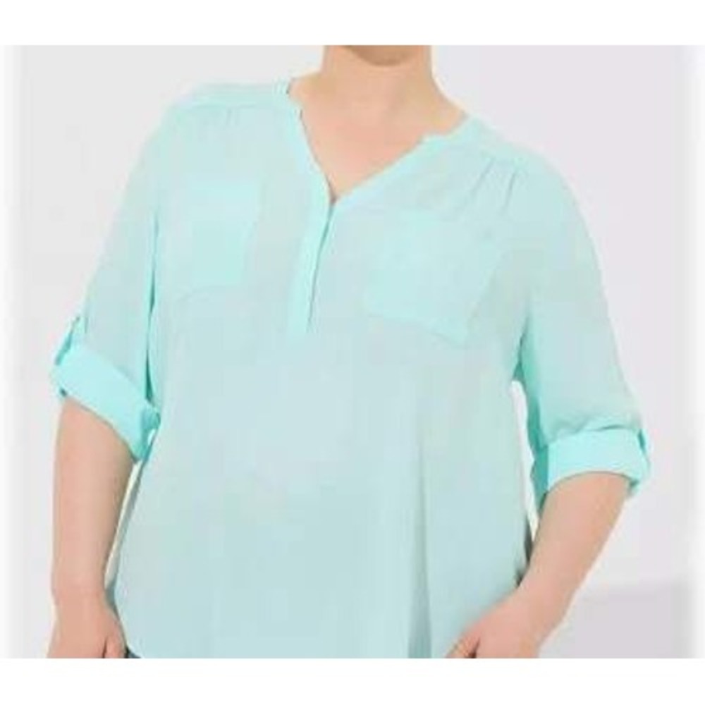 Torrid Harper‎ Blouse Women 2 / 2X Blue Georgette 3/4 Sleeve V-Neck Pullover Top